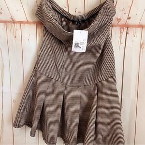 Forever 21 Mini Dress with Brown Houndstooth Print - Classic A-Line Style